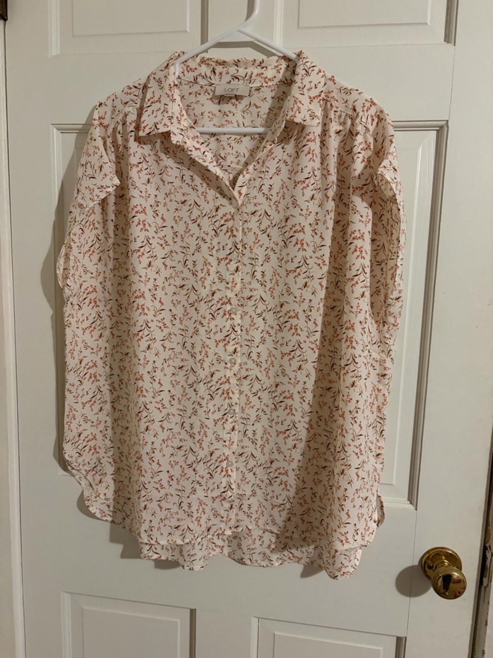 LOFT Cream Blouse with Rust Floral Print